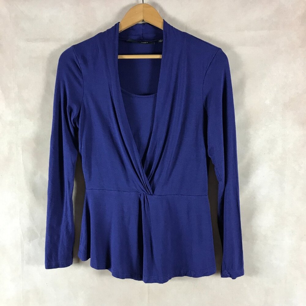 KRIS JENNER COLLECTION Indigo Long Sleeve Peplum Top XS